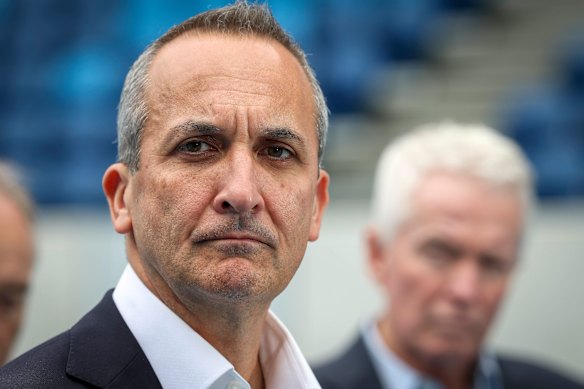 Andrew Abdo will take over from Craig Tiley (background). The pair held a press conference in Melbourne this afternoon.