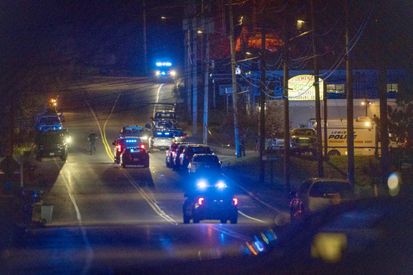 Police respond to an active shooter situation in Lewiston, Maine.