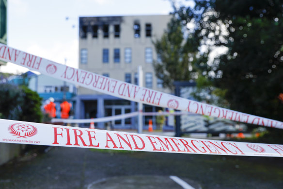 A general view of the scene after a fire at Loafers Lodge.