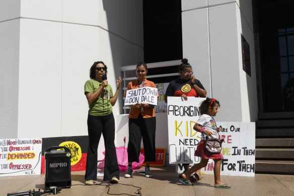A protest was held outside the Northern Territory’s Parliament House on Monday.