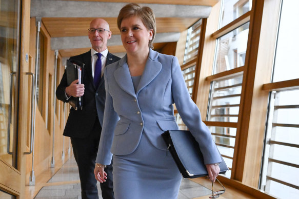 Scotland’s First Minister Nicola Sturgeon prepares to address MPs at Holyrood in Scotland.