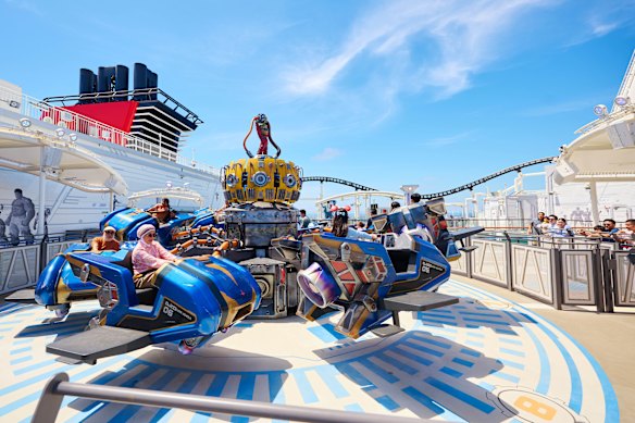 Rides at Marvel Landing on the top deck, including the world’s longest roller coaster at sea.