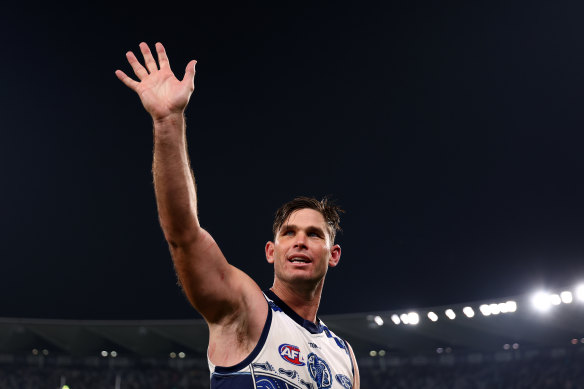Tom Hawkins hopes for a memorable swansong to his brilliant career as he tries to return from injury to the Geelong side for the finals.
