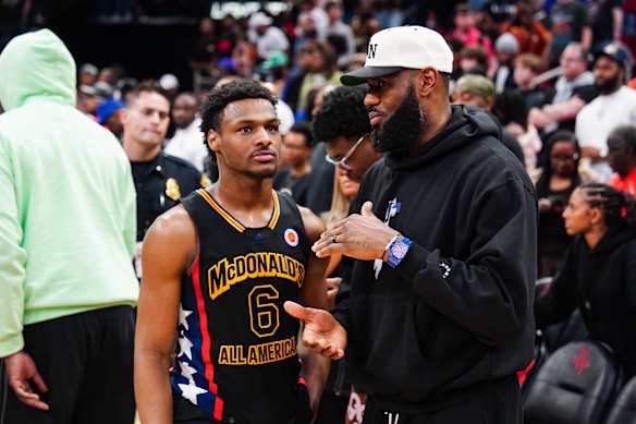 Bronny James and his famous father LeBron.