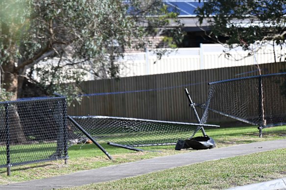 A damaged fence at the scene of the crash in Wantirna South.