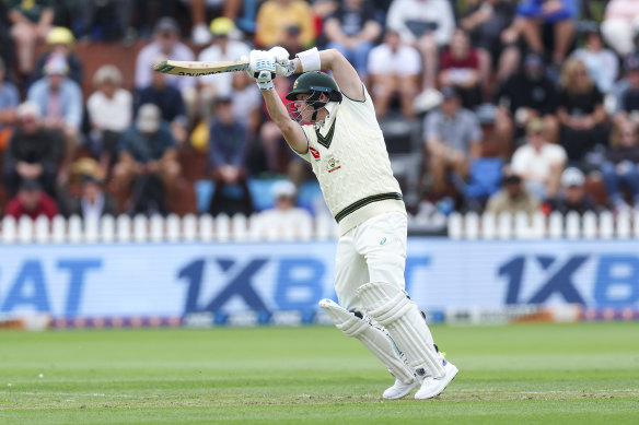 Steve Smith faced the first over of Australia’s innings.