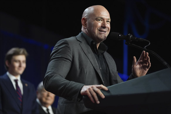 UFC CEO Dana White speaks at Republican presidential nominee Donald Trump’s victory party on November 6.