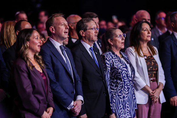 Israeli President Isaac Herzog (centre) at Thursday’s community event. 