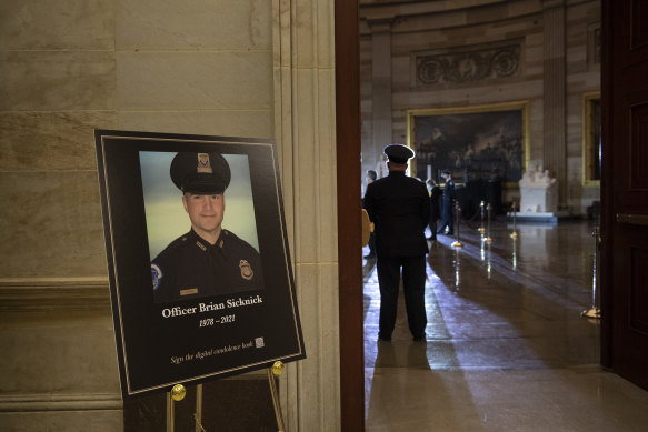 US Capitol Police officer Brian Sicknick lay in honour in the Rotunda of the US Capitol last month.