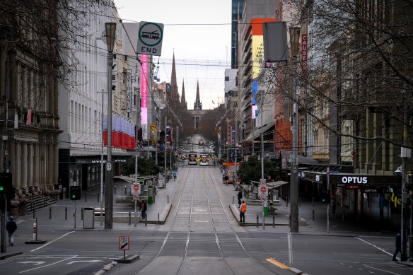 Souring Omicron case numbers in Melbourne have left the CBD empty of office workers.