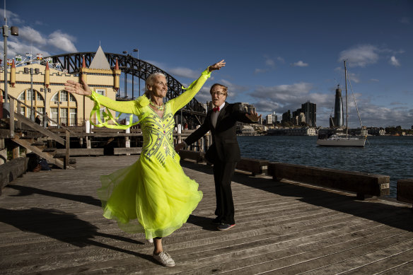 Sue Johnson and Roger Selby improvise with socially distanced dancing.