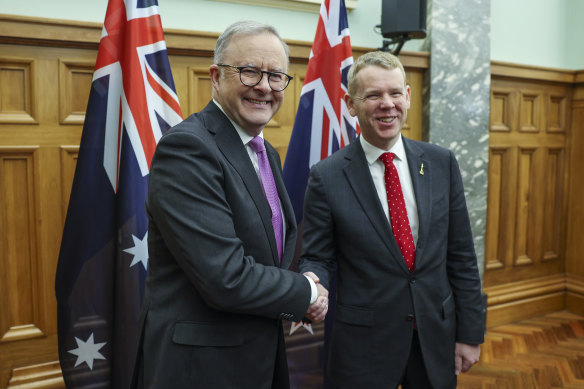 Australian Prime Minister Anthony Albanese (left) and New Zealand Prime Minister Chris Hipkins photographed in Wellington. 