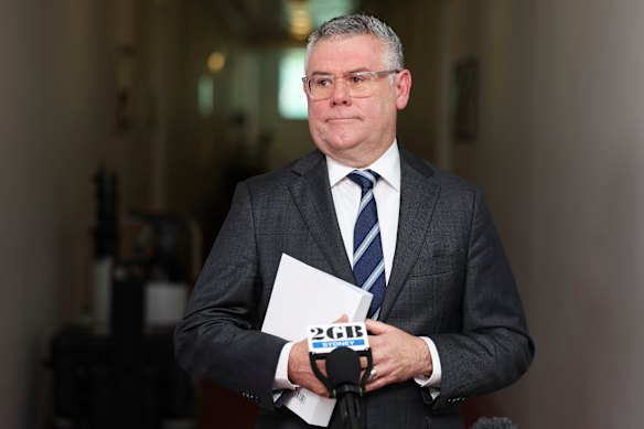 Environment Minister Murray Watt at a doorstop interview in Parliament House, Canberra this morning.