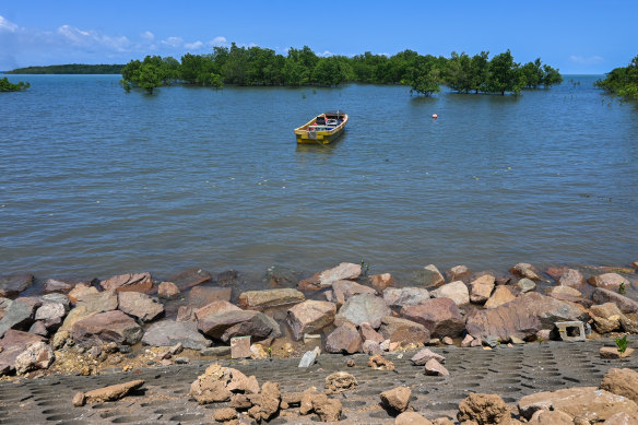 A boat at sea in Boigu, which is only a short distance from the coastal villages of Papua New Guinea.