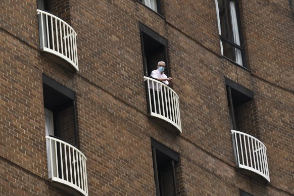 Dominic Dwyer was part of the World Health Organisation delegation who went  to Wuhan; here, he waits in hotel quarantine in Sydney in Febuary. 