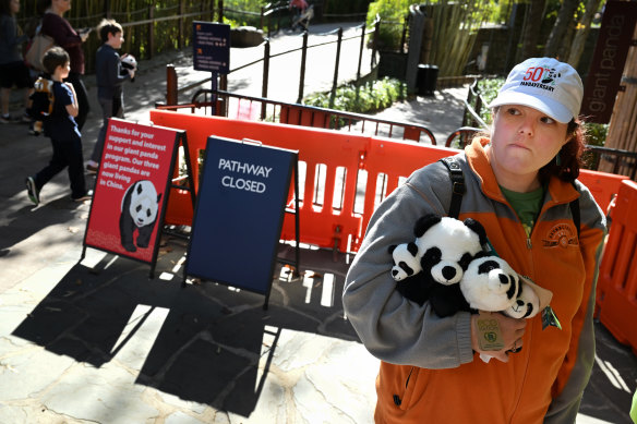 Signs at the National Zoo in DC tell visitors the giant pandas have moved out.