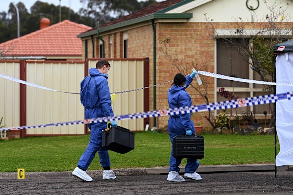 NSW Police investigate the scene on Thursday morning. 