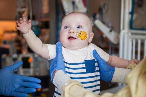 KJ Muldoon after a follow-up dose of an experimental gene editing treatment at the Children’s Hospital of Philadelphia last month.