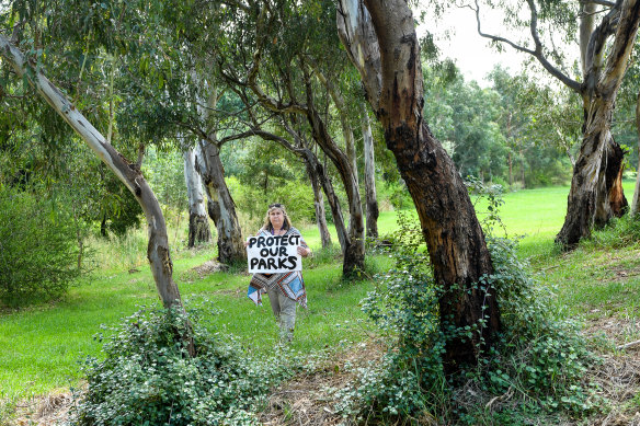 Michelle Giovas, president of Friends of Banyule, in Borlase Reserve in Yallambie, which will be severely affected by the North East Link.