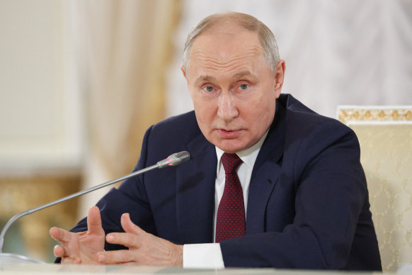 Vladimir Putin speaks during a press conference following the Russia-Africa summit in Saint Petersburg, on Saturday.