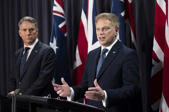 Defence Minister Richard Marles and British Defence Secretary Grant Shapps on Thursday. 