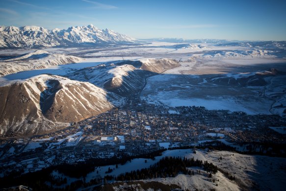 Jackson Hole town and valley and the Teton Mountain Range