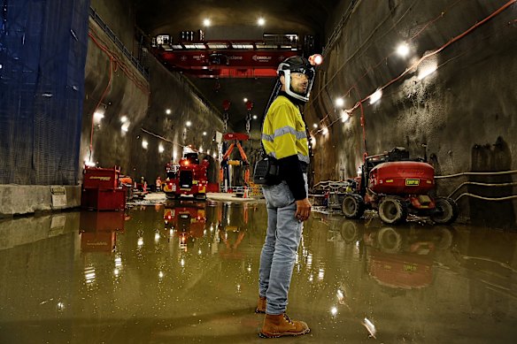 Acciona plant manager Leonardo Pia in one of two chambers beneath Birchgrove where giant boring machines will start digging the final part of the Western Harbour Tunnel.
