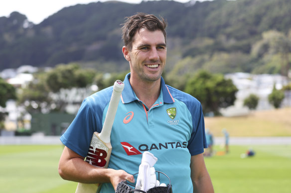 Australian skipper Pat Cummins was all smiles in Wellington on Monday.