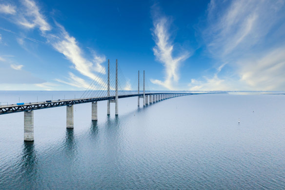 The Oresund bridge between Copenhagen and Malmo.