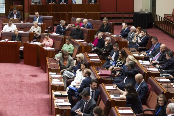 The Greens and crossbench –  including One Nation – all sided with the Coalition to delay the bill. A rare sight.