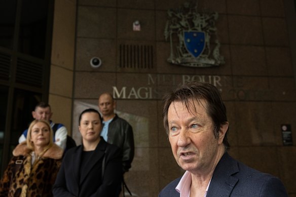Yarra Mayor Stephen Jolly told police he was scared he would be “knifed” when four protesters attended his post-election party in 2024, where he is accused of punching one in the face. Seen here speaking to media on the steps of Melbourne Magistrates Court after being found not guilty.