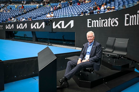 Innovator: Craig Tiley in one of the coaching pods he introduced for last year’s Open.