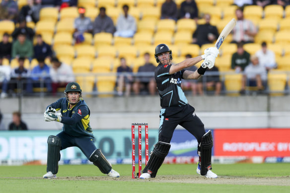 Finn Allen bats in Wellington for New Zealand