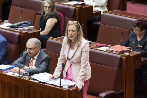 Finance Minister Katy Gallagher during Question Time at Parliament House in Canberra.
