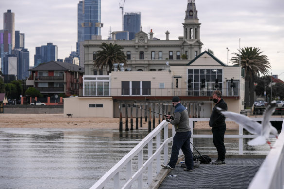 Recreational fishing resumed at Albert Park pier on Monday morning. 