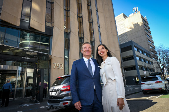 Canadian businessman Geoff Cumming and wife Anna outside the Peter Doherty Institute for Infection and Immunity on Wednesday.