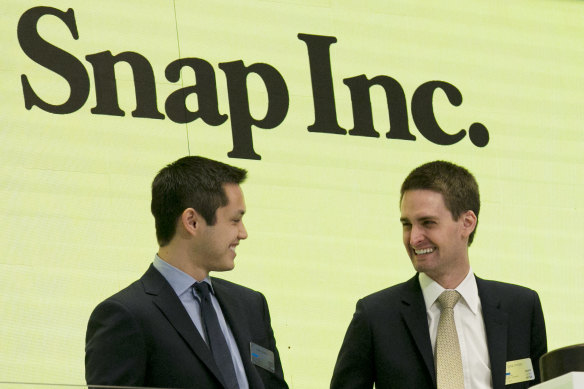 Bobby Murphy and Evan Spiegel in 2017 when Snap listed on Wall Street. 