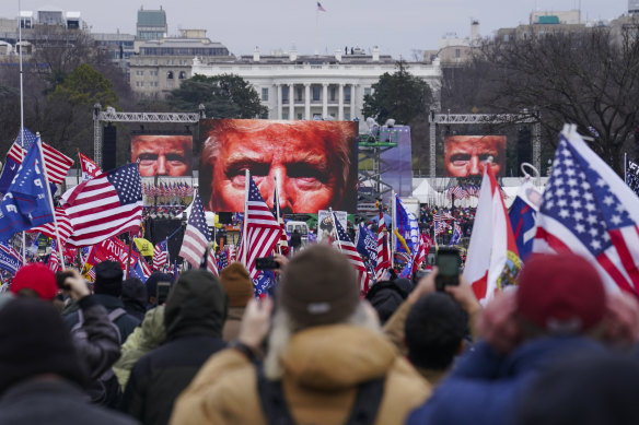 Supporters of Donald Trump gather outside the US Capitol before the January 6 insurrection. 