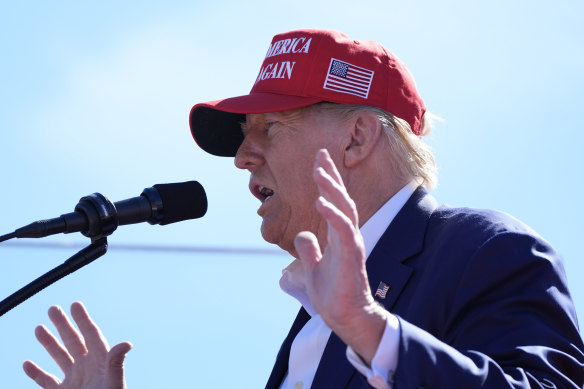 Trump speaks during a campaign event in Wisconsin on Saturday.