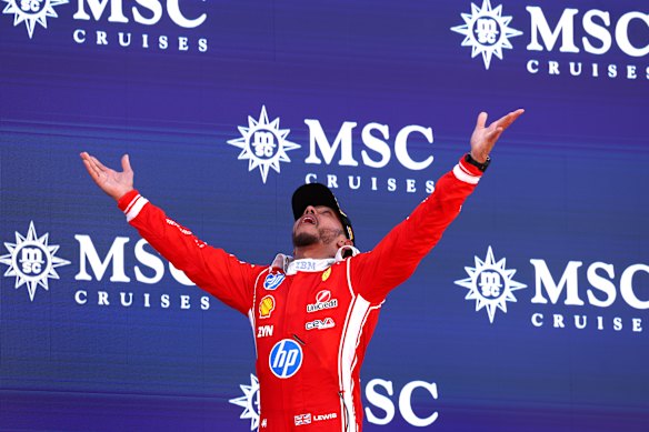 A victorious Hamilton was emotional on the podium after his win