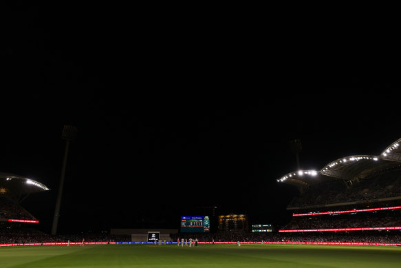 The lights go out at Adelaide Oval.