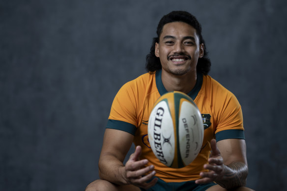 David Feliuai poses during a Wallabies Portrait Session.