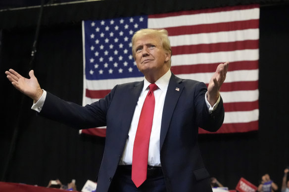 Former president Donald Trump speaking at a campaign rally in Bozeman, Montana last week.