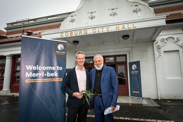 Merri-bek Mayor Mark Riley and elder Uncle Andrew Gardiner on ‘Merri-bek day’.