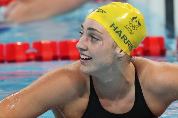 Meg Harris after her surprise silver medal in the women’s 50m freestyle.