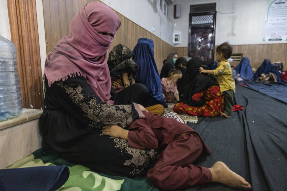 Displaced Afghan women and children sheltering in a mosque in Kabul. A wave of refugees fleeing Afghanistan has already started. 