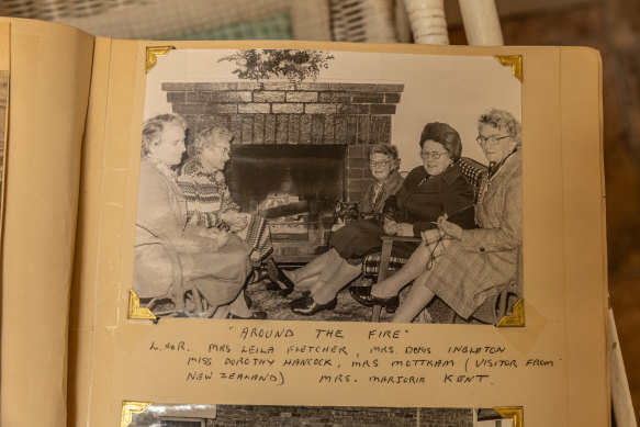 Women relax by the fireplace in 1976.