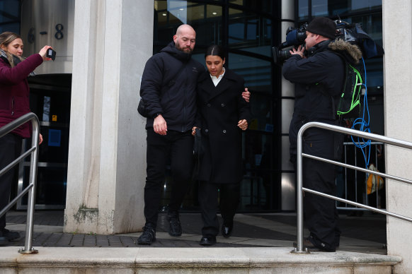 Australian soccer player Sam Kerr leaves Kingston Crown Court after being found not guilty of causing racially aggravated harassment.