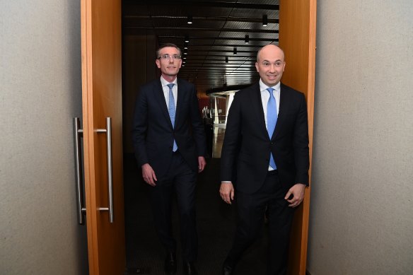 NSW Premier Dominic Perrottet, left, and NSW Treasurer Matt Kean, who was announced as the new  state Liberal deputy leader on Tuesday.