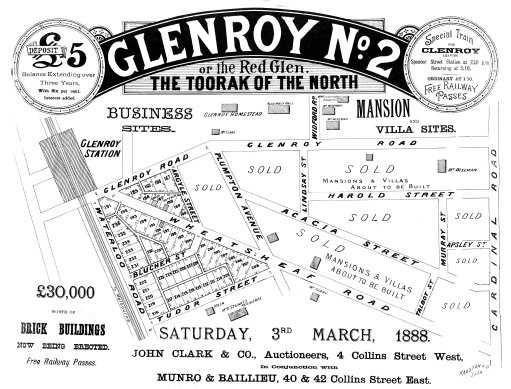 Shattered dreams: Grand plans for Glenroy, shown in this 1888 real estate ad, were shattered by an economic crash.